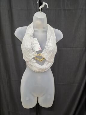 MAKEMECHIC Women’s Sheer Halter Mesh Y2K Crop Top White Small